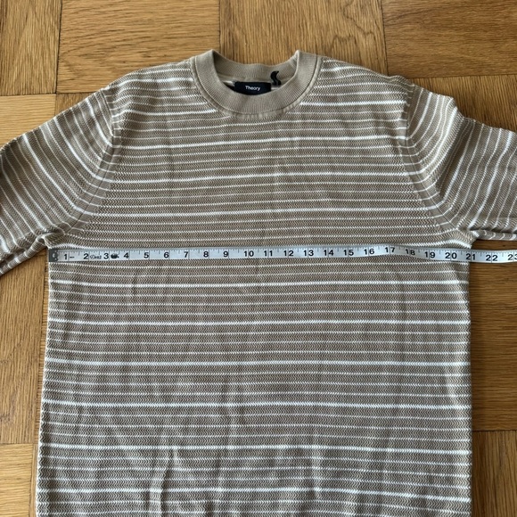Theory Mens Medium Riland Crew St Eco Breach Sweater Beige Striped Crewneck - Picture 8 of 8